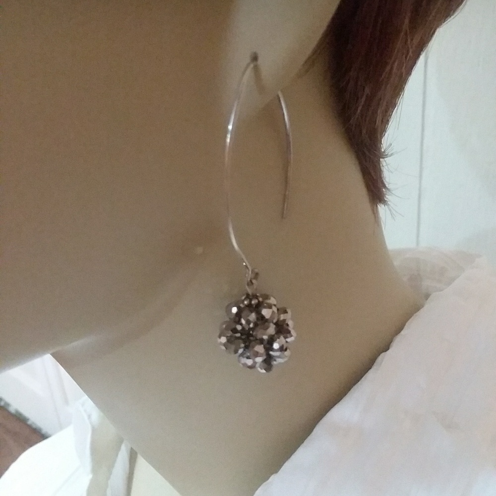 Solid Sterling Silver Long Swarovski Crystal Balls - image 1